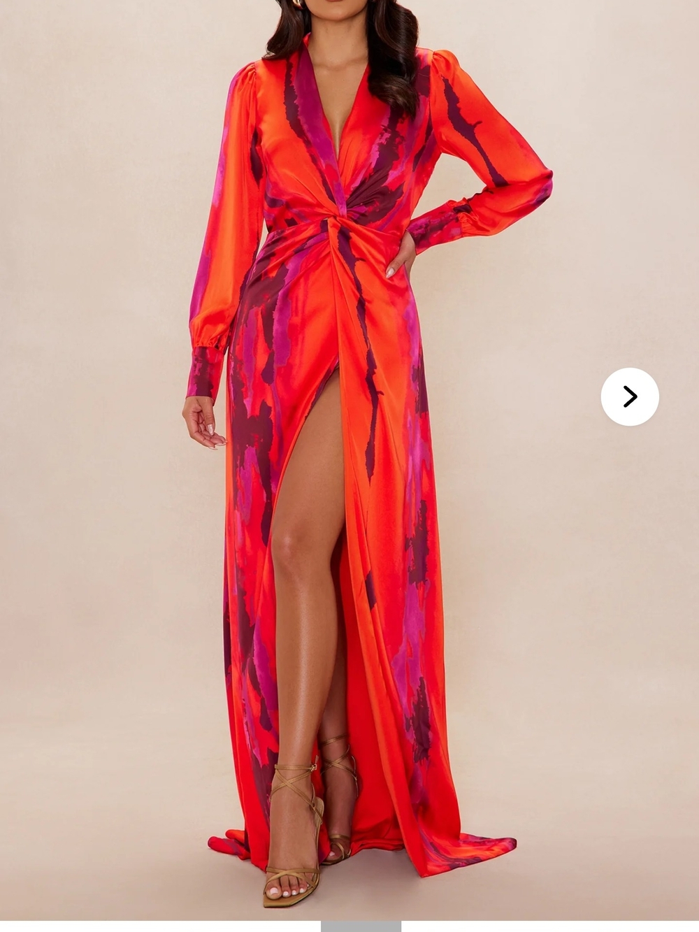 Fashion Nova Luxe Twist-Front Maxi Dress in Red and Pink Print